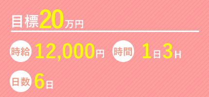 目標20万 時給12,000円 時間1日3時間 日数6日